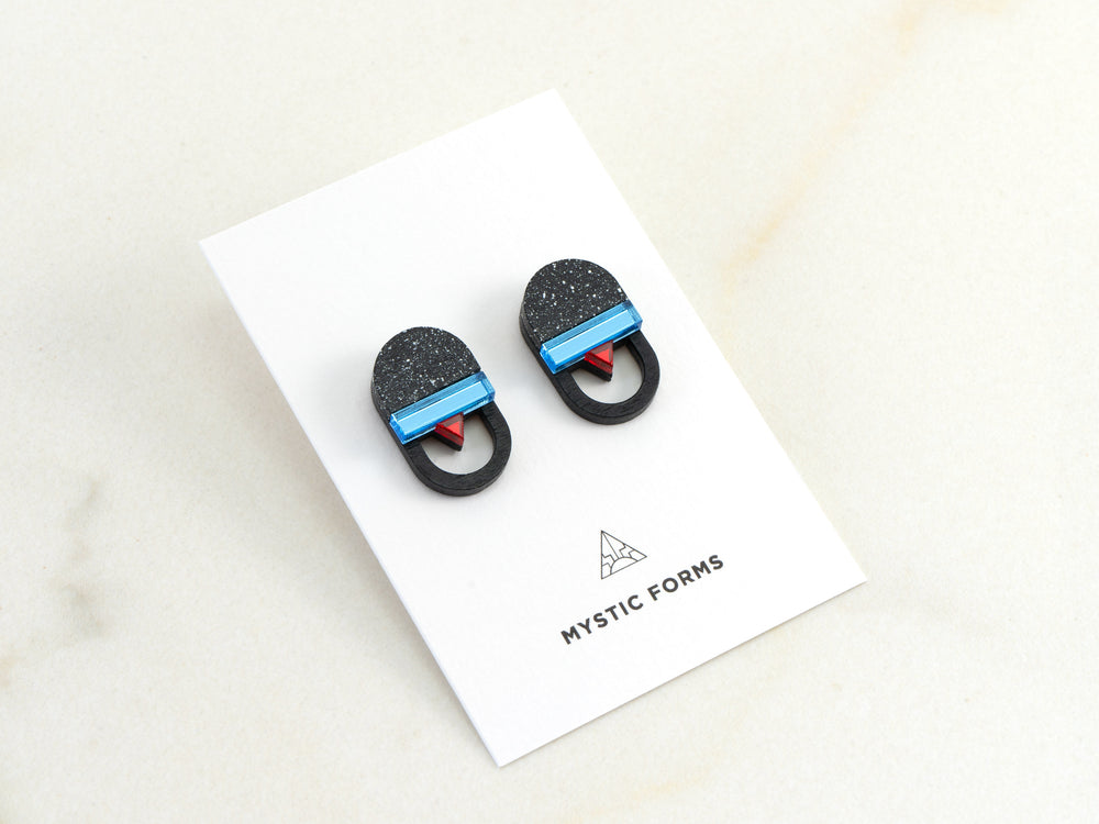 FORM093  KALI Studs - Black, Iceblue, Red