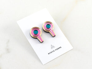 FORM094  LINGAM Studs - Gold, Babypink, Teal