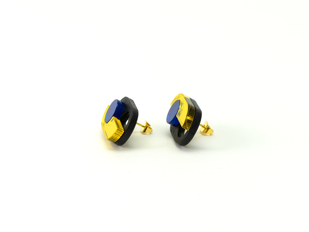 FORM095  GANESHA Studs - Yellow, Blue