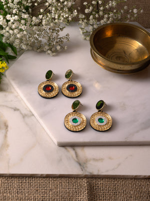 FORM100 KATHAKALI Studs - White, Green